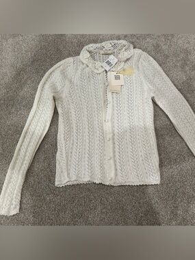 Doen Cream Lace-Trim Knit Cardigan